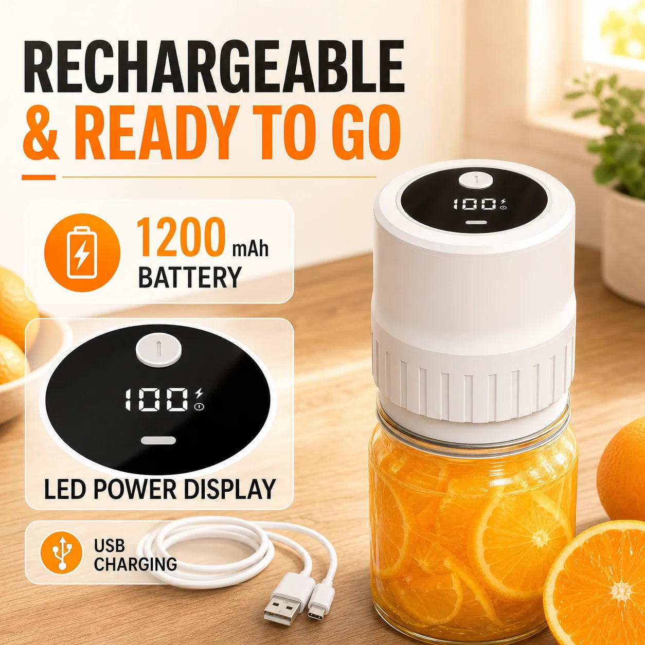 Portable Electric Vacuum Sealer Powerful Air Extraction LED Power Display USB Charging Compatible with Wide-mouth/Regular-mouth Mason Jars