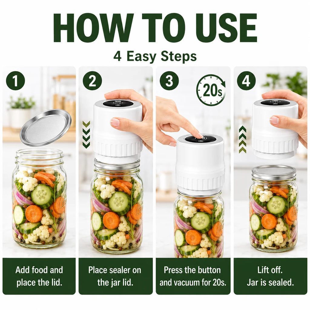 Portable Electric Vacuum Sealer Powerful Air Extraction LED Power Display USB Charging Compatible with Wide-mouth/Regular-mouth Mason Jars