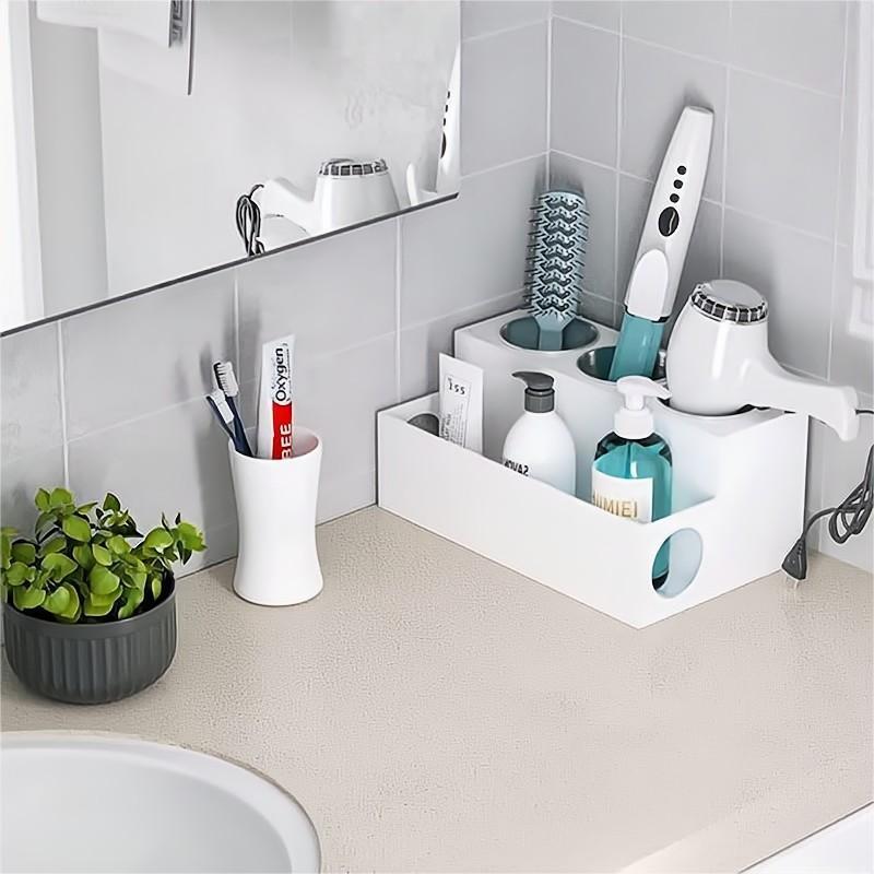 Hair Dryer Storage Rack, Washbasin Desktop Organizer, Acrylic Makeup Storage Rack With Stainless Steel Cup Holder