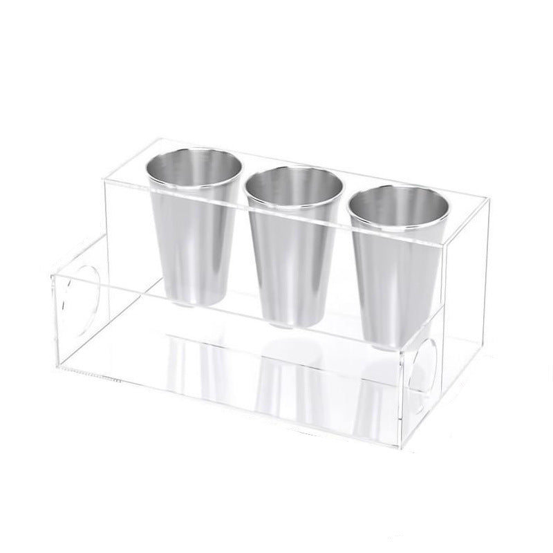 Hair Dryer Storage Rack, Washbasin Desktop Organizer, Acrylic Makeup Storage Rack With Stainless Steel Cup Holder