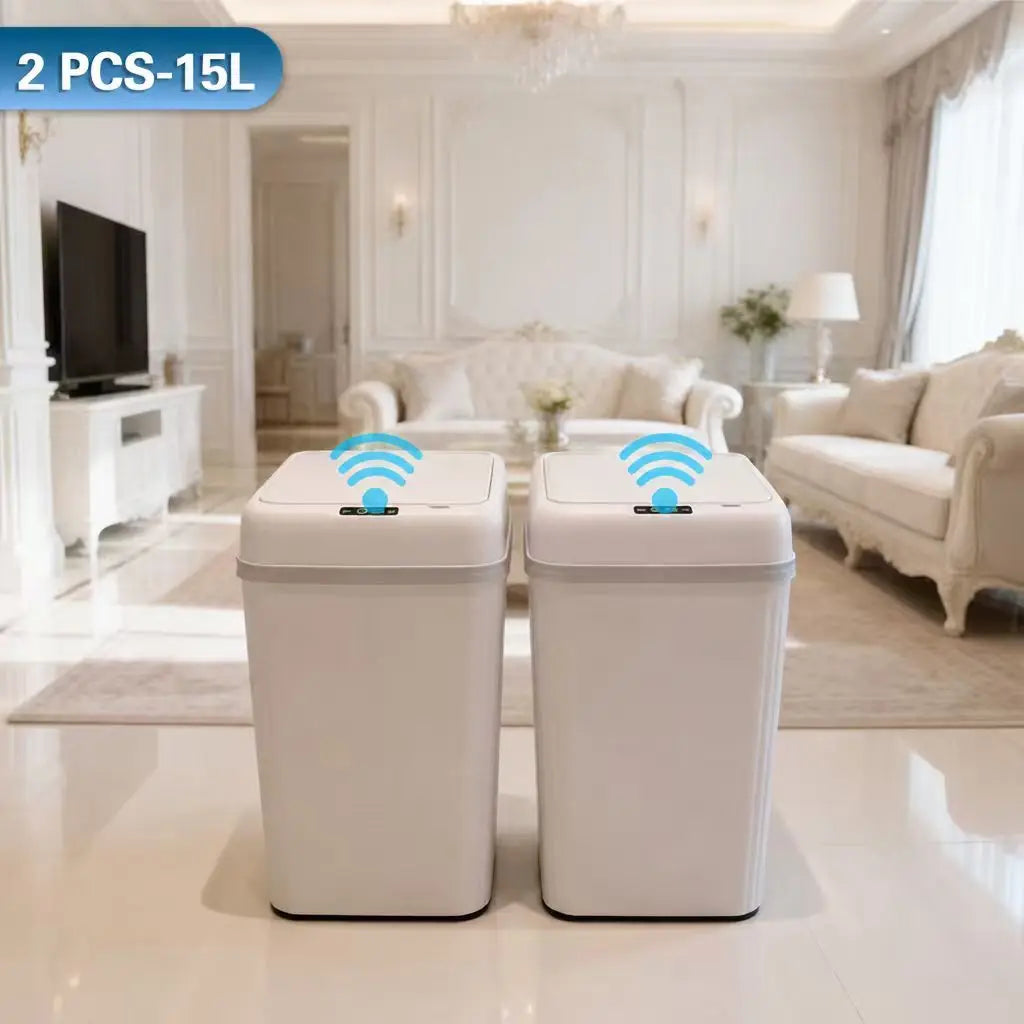 Smart Induction Automatic Sensor Trash Can Silent Auto Open Cover Garbage Bin Luxury High Appearance Level Waste Basket for Kitchen Bathroom Bedroom Office Narrow Side Gap Household Use 2PCS Optional
