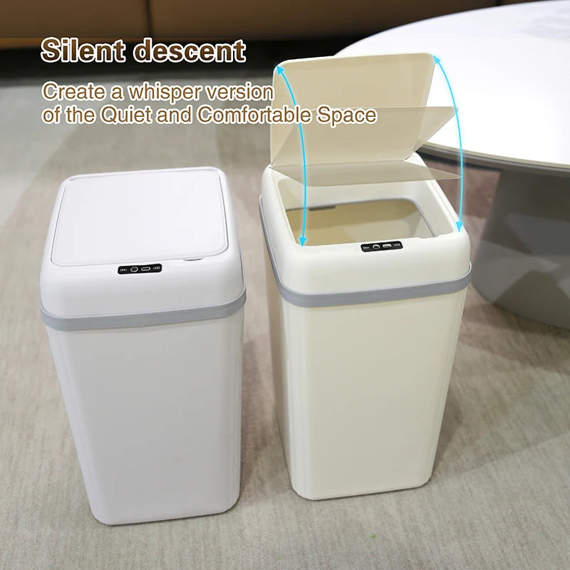 Smart Induction Automatic Sensor Trash Can Silent Auto Open Cover Garbage Bin Luxury High Appearance Level Waste Basket for Kitchen Bathroom Bedroom Office Narrow Side Gap Household Use 2PCS Optional