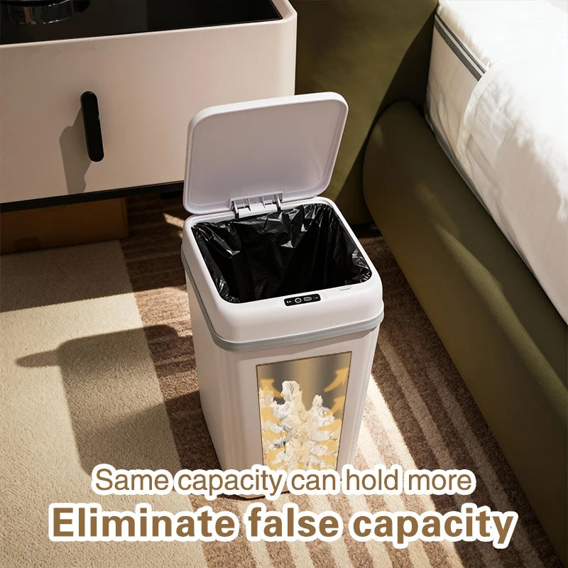 Smart Induction Automatic Sensor Trash Can Silent Auto Open Cover Garbage Bin Luxury High Appearance Level Waste Basket for Kitchen Bathroom Bedroom Office Narrow Side Gap Household Use 2PCS Optional