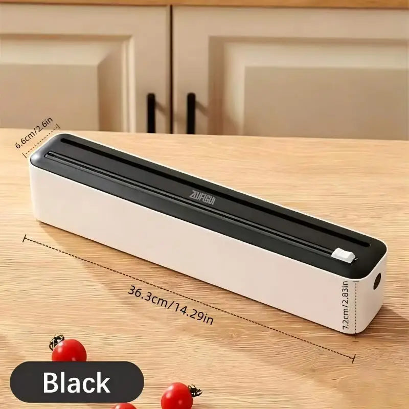 Large Size Plastic Wrap Dispenser with Cutter, Dual Slide Cutting Multifunctional Foil & Parchment Paper Cutter, Reusable Kitchen Film Sealing Machine, Compatible with Plastic Wrap, Aluminum Foil, Baking Paper & Wax Paper, Du