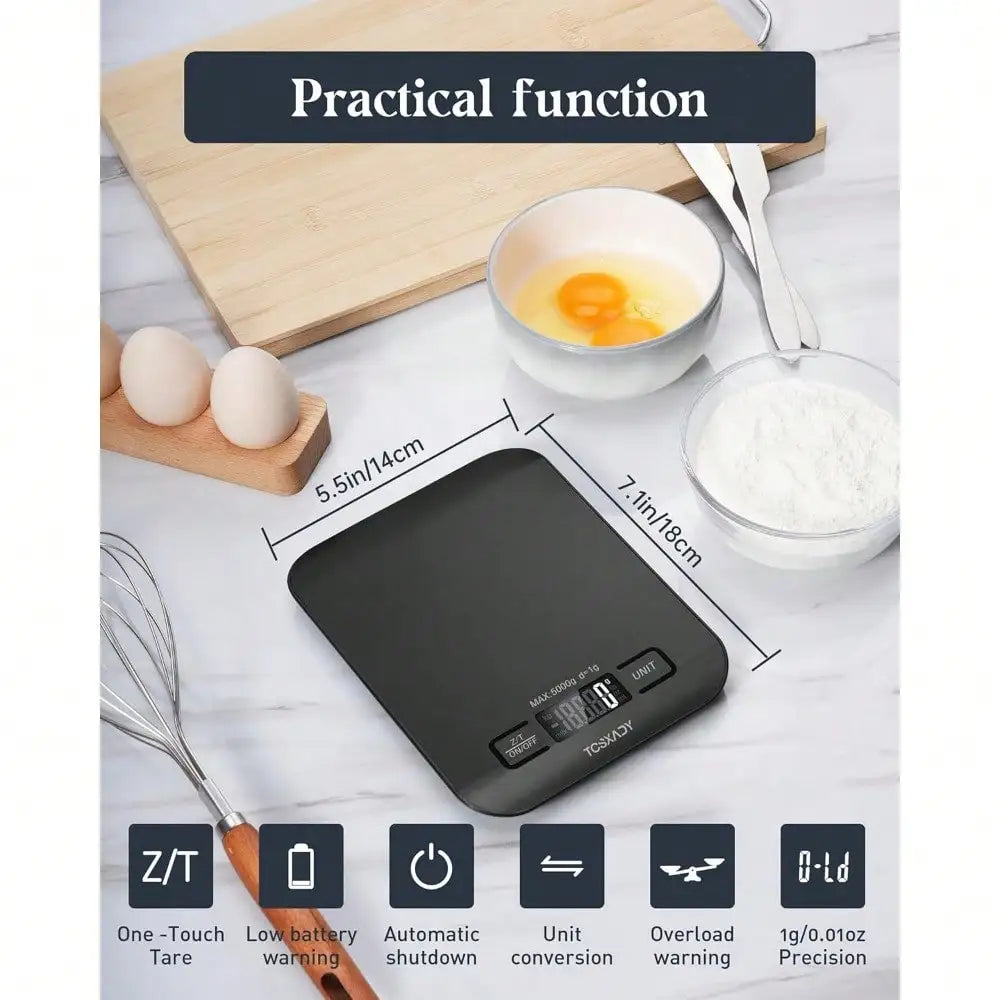 Digital Kitchen Food Scale 11lb Capacity With LCD Display 6 Units Tare Function Compact Design For Baking Cooking Meal Prep Stainless Steel