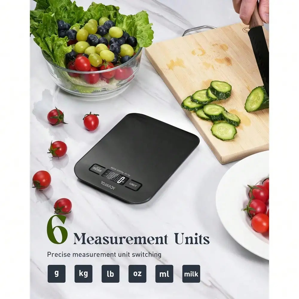 Digital Kitchen Food Scale 11lb Capacity With LCD Display 6 Units Tare Function Compact Design For Baking Cooking Meal Prep Stainless Steel