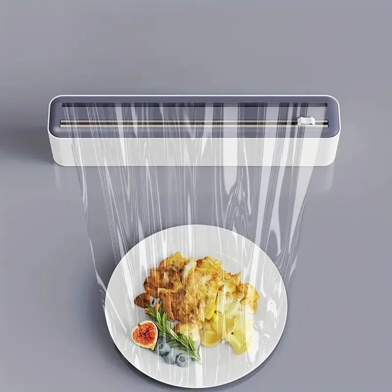 Large Size Plastic Wrap Dispenser with Cutter, Dual Slide Cutting Multifunctional Foil & Parchment Paper Cutter, Reusable Kitchen Film Sealing Machine, Compatible with Plastic Wrap, Aluminum Foil, Baking Paper & Wax Paper, Du