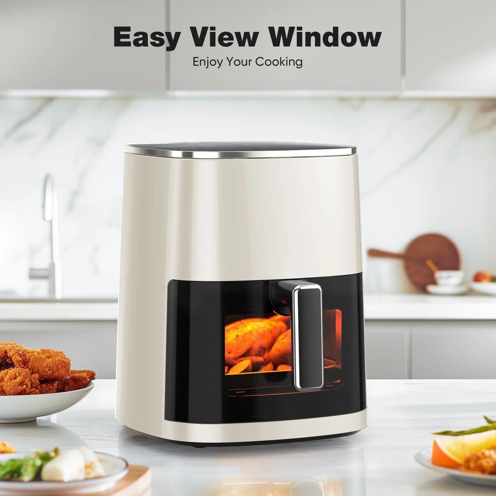 JHK 6 Quart Electric Air Fryer with Window Square Air Fryer 400F 12-in-1 Air Fry Roast Reheat Dehydrate Fries Custard Chicken Vegetabels and Keep Food Warm