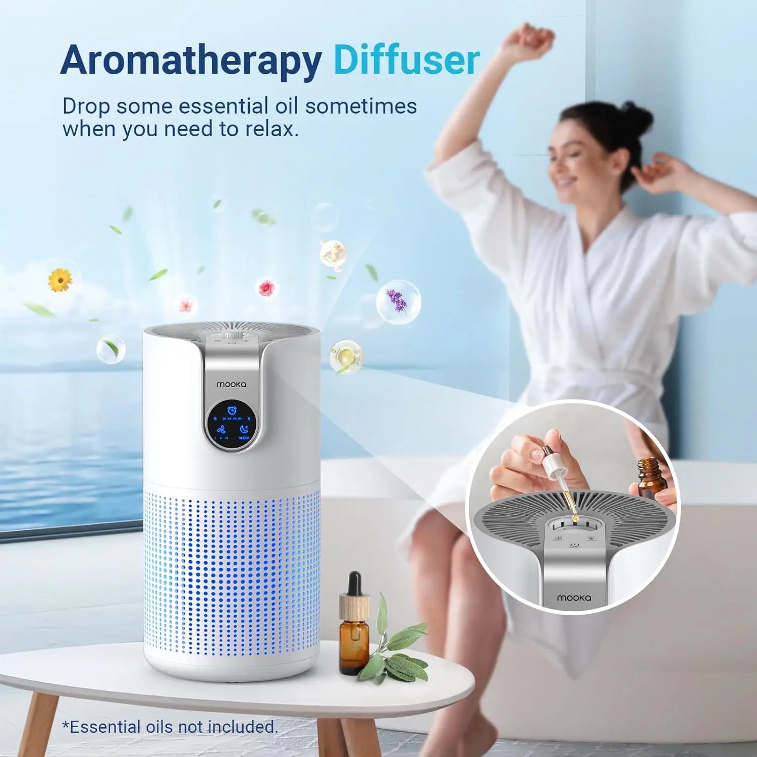 Air Purifiers for Home Large Room Up to 1500ft² with Aromatherapy,    HEPA Air Purifier Air Filter Cleaner  15dB, M03, White