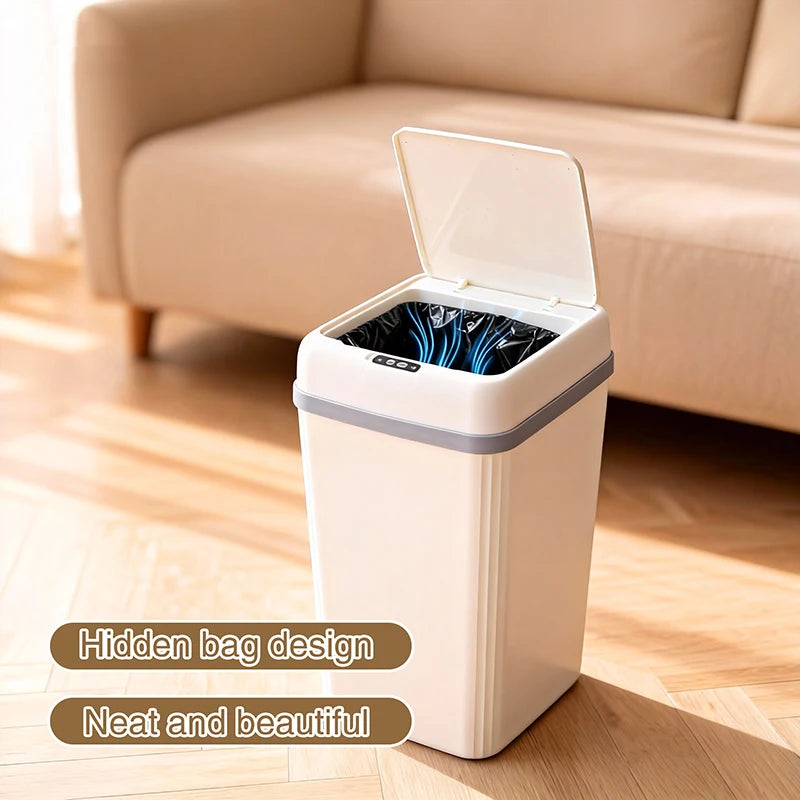 Smart Induction Automatic Sensor Trash Can Silent Auto Open Cover Garbage Bin Luxury High Appearance Level Waste Basket for Kitchen Bathroom Bedroom Office Narrow Side Gap Household Use 2PCS Optional