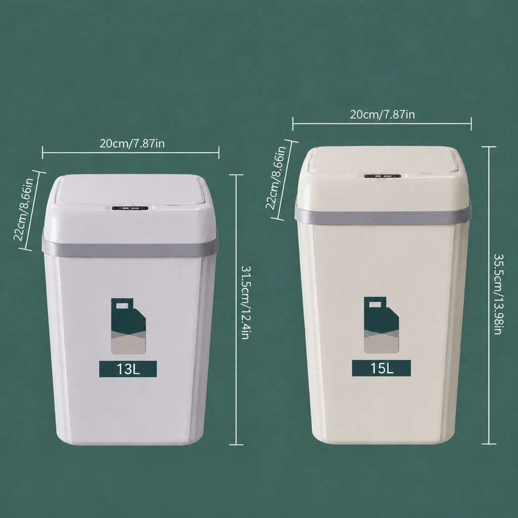 Smart Induction Automatic Sensor Trash Can Silent Auto Open Cover Garbage Bin Luxury High Appearance Level Waste Basket for Kitchen Bathroom Bedroom Office Narrow Side Gap Household Use 2PCS Optional