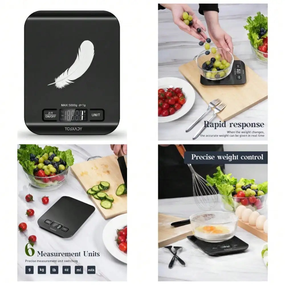 Digital Kitchen Food Scale 11lb Capacity With LCD Display 6 Units Tare Function Compact Design For Baking Cooking Meal Prep Stainless Steel