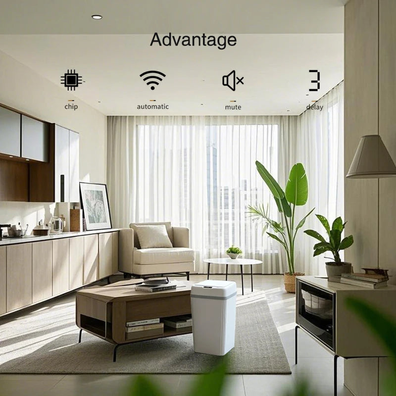 Smart Induction Automatic Sensor Trash Can Silent Auto Open Cover Garbage Bin Luxury High Appearance Level Waste Basket for Kitchen Bathroom Bedroom Office Narrow Side Gap Household Use 2PCS Optional