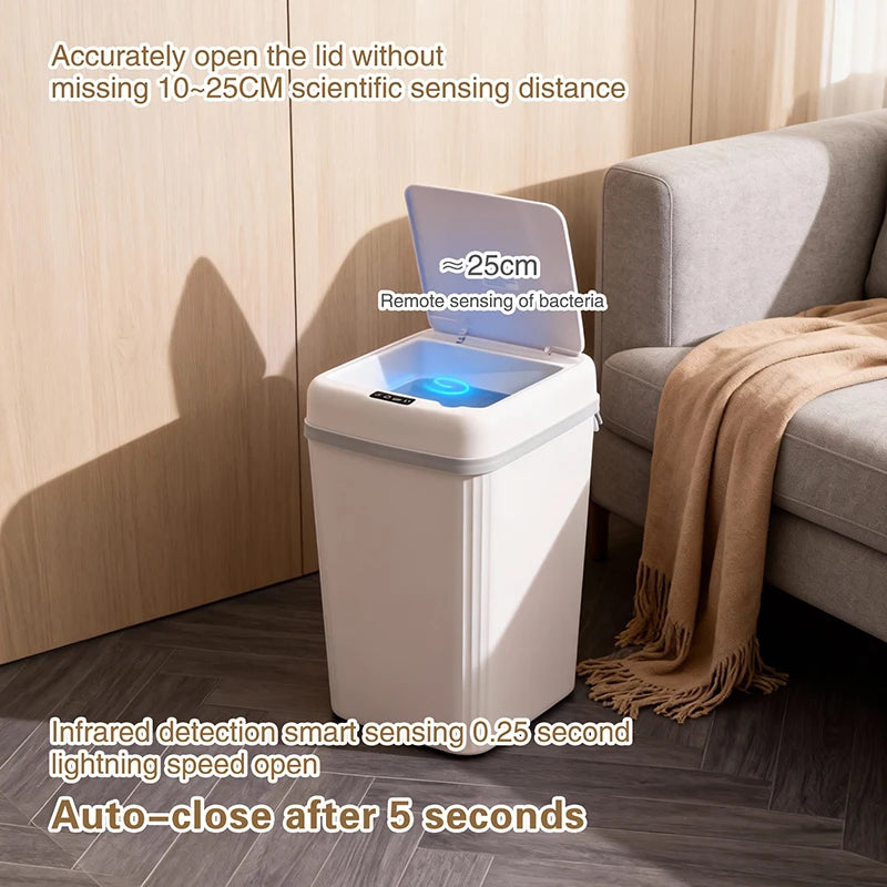 Smart Induction Automatic Sensor Trash Can Silent Auto Open Cover Garbage Bin Luxury High Appearance Level Waste Basket for Kitchen Bathroom Bedroom Office Narrow Side Gap Household Use 2PCS Optional