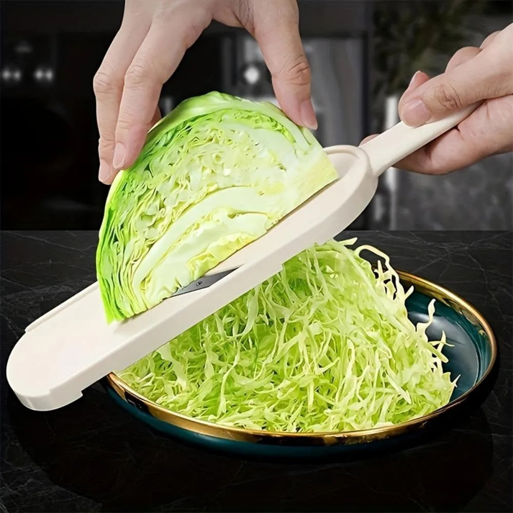 Multi Handheld Mandoline Slicer - Stainless Steel V Blade, with Cleaning Brush, Comfort Grip, Easy to Clean, for Kitchen, Vegetable Chopper, Fruit, Cheese Grater, Potato Chips Slicer (White)
