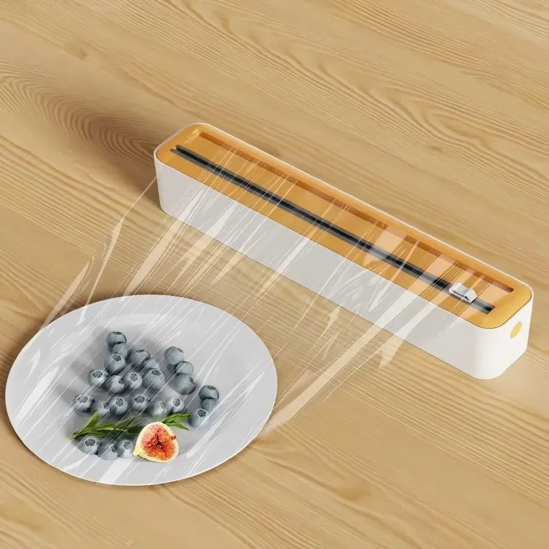 Large Size Plastic Wrap Dispenser with Cutter, Dual Slide Cutting Multifunctional Foil & Parchment Paper Cutter, Reusable Kitchen Film Sealing Machine, Compatible with Plastic Wrap, Aluminum Foil, Baking Paper & Wax Paper, Du