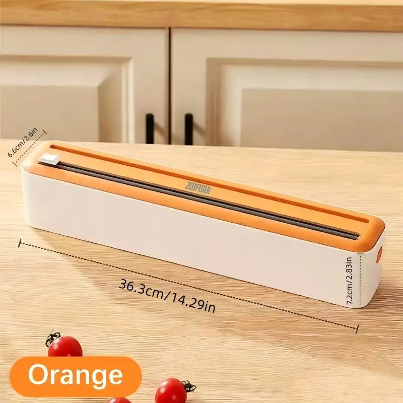 Large Size Plastic Wrap Dispenser with Cutter, Dual Slide Cutting Multifunctional Foil & Parchment Paper Cutter, Reusable Kitchen Film Sealing Machine, Compatible with Plastic Wrap, Aluminum Foil, Baking Paper & Wax Paper, Du