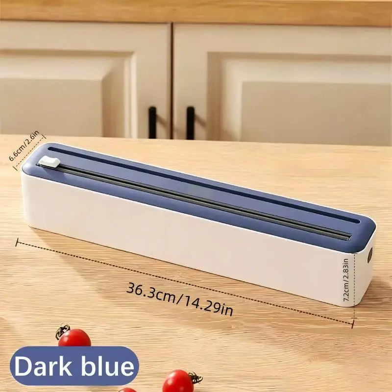 Large Size Plastic Wrap Dispenser with Cutter, Dual Slide Cutting Multifunctional Foil & Parchment Paper Cutter, Reusable Kitchen Film Sealing Machine, Compatible with Plastic Wrap, Aluminum Foil, Baking Paper & Wax Paper, Du